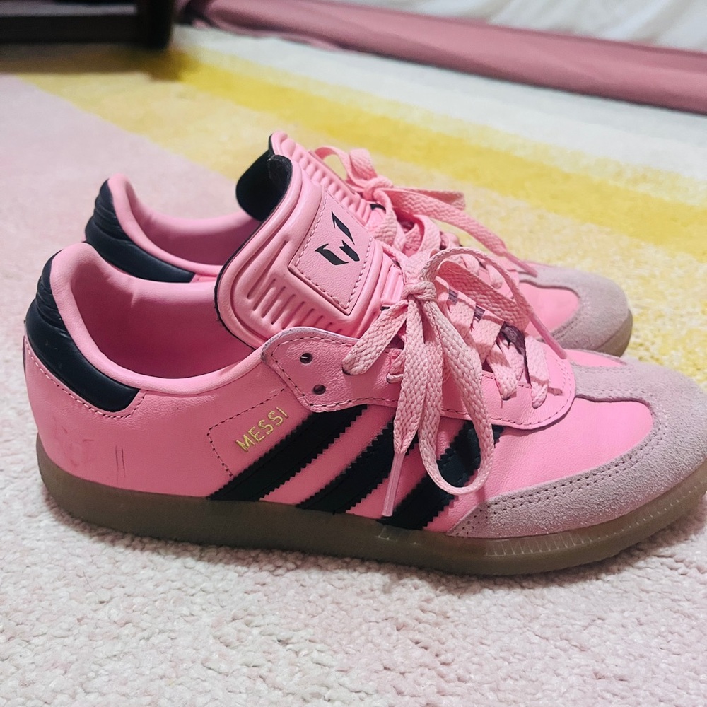adidas Pink Sneakers with Black Stripes and Gum Sole